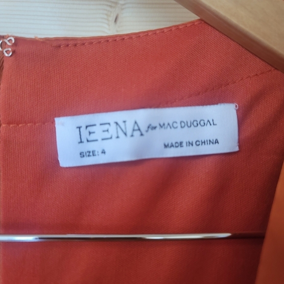 Ieena for Mac Duggal, Puff Sleeve Faux Wrap Mini Dress, Burnt Orange, Size 4,NWT - Picture 8 of 11